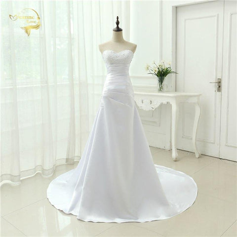 Beaded Strapless Bodice A Line Satin Wedding Dress