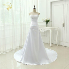 Beaded Strapless Bodice A Line Satin Wedding Dress