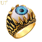 Biker Ring Blue Amulet Gold Color Stainless Steel Turkish Eye