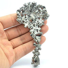 Black Rhinestone Crystal Flower Brooch