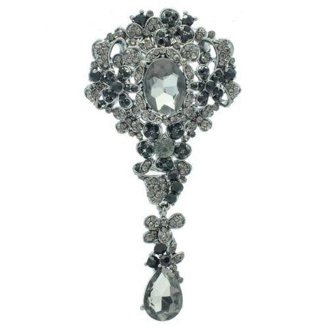 Black Rhinestone Crystal Flower Brooch