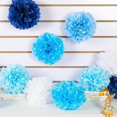 Blue Shades 20cm Tissue Pom Pom Flowers Set