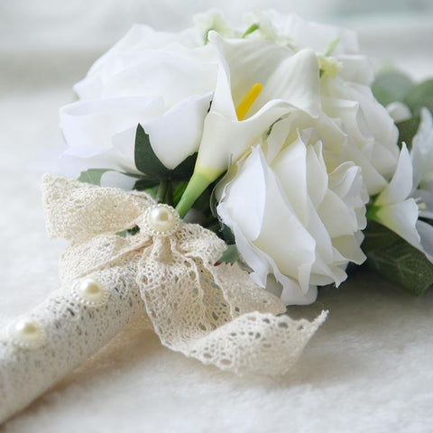 Boho Bridal Wedding Bouquet Real Touch White Calla Lily  Flowers