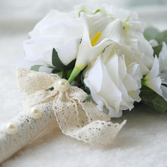 Boho Bridal Wedding Bouquet Real Touch White Calla Lily  Flowers
