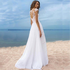 Boho Scoop A-Line Appliques Chiffon Wedding Dress 2019