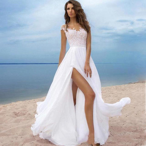 Boho Scoop A-Line Appliques Chiffon Wedding Dress 2019