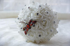 Bridal Bouquet  foam Roses Rhinestones Dragonfly Brooch Multiple COLORS