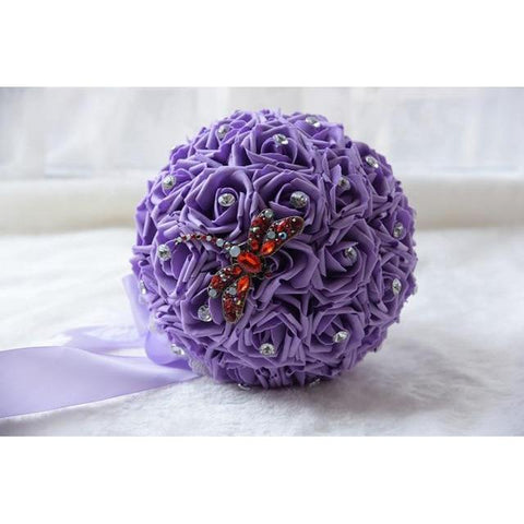 Bridal Bouquet  foam Roses Rhinestones Dragonfly Brooch Multiple COLORS