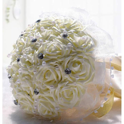 Bridal Bouquet PE Rose Bouquet Crystal Pearl Multiple COLORS