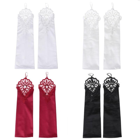 Bride Gloves Fingerless Lace Satin