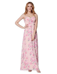 Bridesmaid Dresses Long Chiffon Floral Printed A-line Sleeveless