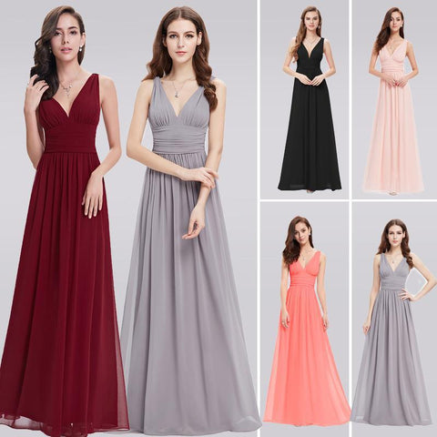 Bridesmaids dresses Vintage A-line V-neck Chiffon Black Long