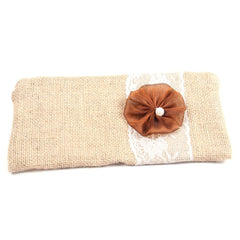 Burlap Clutch Bag Flower Lace Makeup Bag