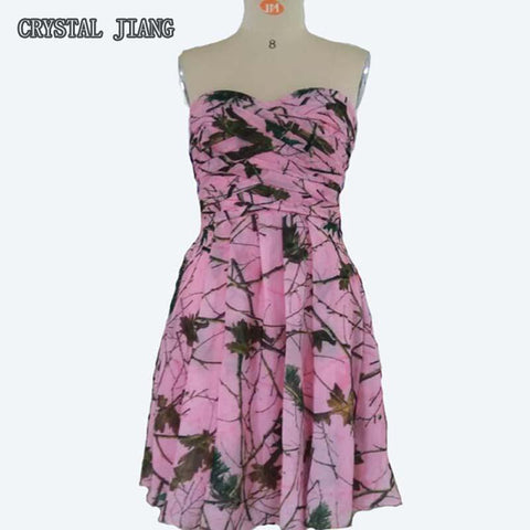 Camo Bridesmaid Dresses Chiffon Pink Short Country Dress