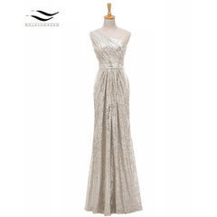 Cap Sleeves  Mermaid Sequined One Shoulder Bridesmaid Dress