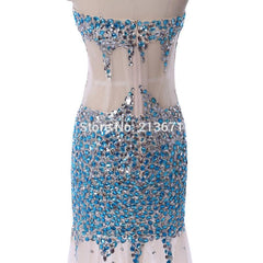 Celebrity Inspired Dress  Gorgeous Mermaid Rhinestone Crystal See Through Long