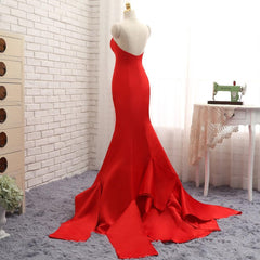 Celebrity Inspired Dress Mermaid V-neck Sweep Train Satin Red Backless