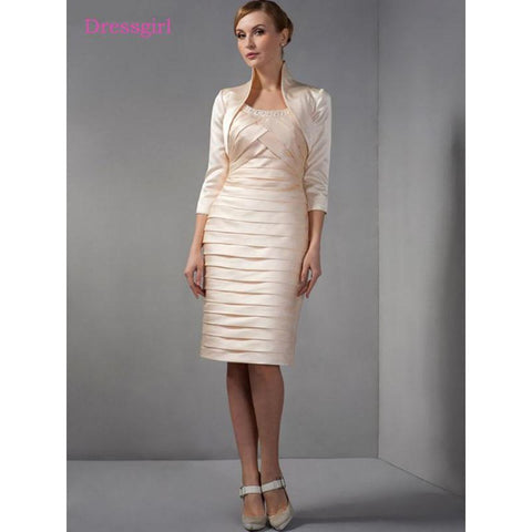 Champagne  Mother Of The Bride Dresses Sheath With Jacket Knee Length Plus Size Short Elegant Groom Mother Dresses Wedding