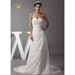 Chiffon Applique Lace Pleat Wedding Dress