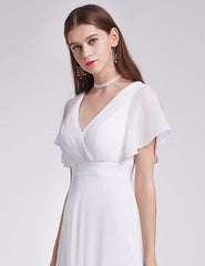 Chiffon Wedding Dress Elegant A Line V Neck Flare Sleeve Long