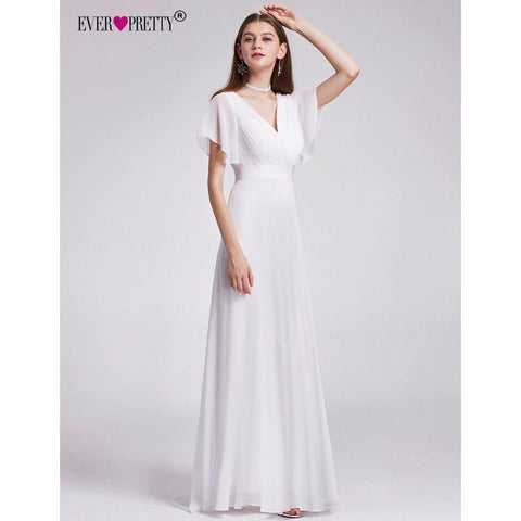 Chiffon Wedding Dress Elegant A Line V Neck Flare Sleeve Long