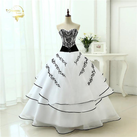 Classical A line White Black Glamorous Wedding Dress