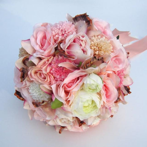 Coral Rose and pink hydrangea Wedding Bouquet Multiple Options
