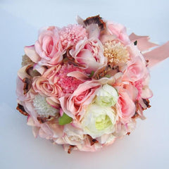 Coral Rose and pink hydrangea Wedding Bouquet Multiple Options