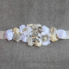 Crystal Wedding Belt w/ Appliques Satin Flowers 5 Styles