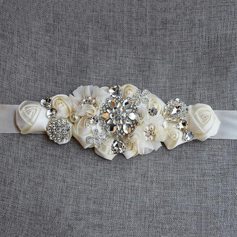 Crystal Wedding Belt w/ Appliques Satin Flowers 5 Styles