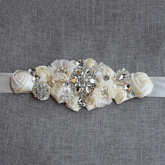 Crystal Wedding Belt w/ Appliques Satin Flowers 5 Styles