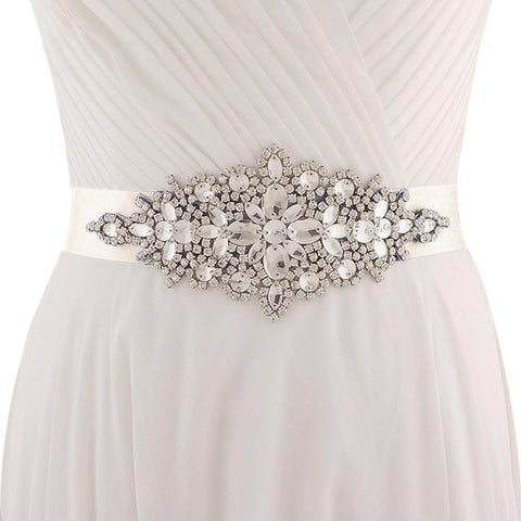 Crystals Beaded Satin Wedding Belt with Rhinestones