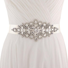 Crystals Beaded Satin Wedding Belt with Rhinestones