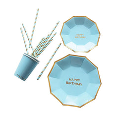 Disposable Paper Dinnerware Set 16pcs Cake Plates 8pcs Cups and 25pcs Straws