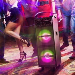 Double 10 Inch Subwoofer Bluetooth Portable Party Speaker with Reactive Lights,  USB/ SD Input, FM Radio, Remote Control and Microphone