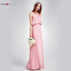 Elegant Bridesmaid Dresses  Long Chiffon Dress A-line Ruffle