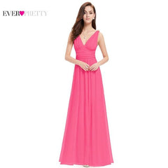 Elegant Long Bridesmaid Dress A-Line V-Neck Sleeveless Chiffon