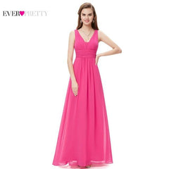 Elegant Long Bridesmaid Dress A-Line V-Neck Sleeveless Chiffon