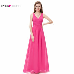 Elegant Long Bridesmaid Dress A-Line V-Neck Sleeveless Chiffon