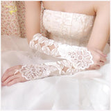 Embroidered Bow White Red Long Design Lace Wedding Gloves
