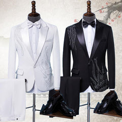 Embroidery Blazers Slim Fit Red White/Black Tuxedos Single Buttons