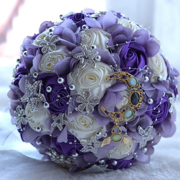 Fantasy Rose Wedding Bouquet Moon and Star Brooch Bouquet 7 Styles