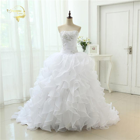 Fashion A Line Applique With Beading Ruffles Wedding Dress