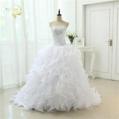Fashion A Line Applique With Beading Ruffles Wedding Dress