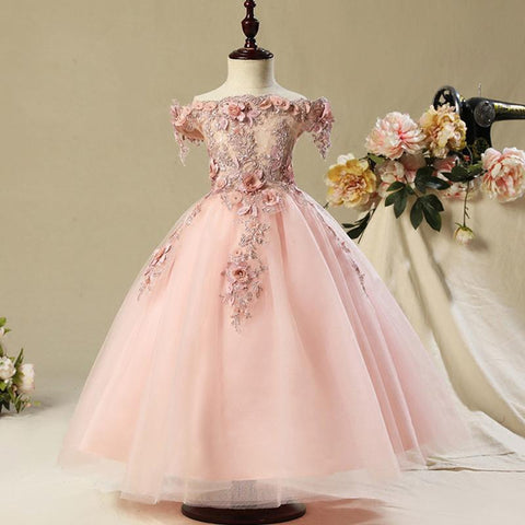 Flower Girl Bead Decoration Long Dress