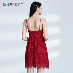 Formal Dress for  Home Coming / Prom  A Line Spaghetti Straps  V-Neck Short Red Lace
