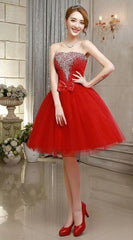 Formal Dress for  Home Coming / Prom Red Tulle with Sparking Beads Bow Bandage Short