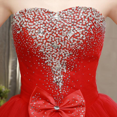 Formal Dress for  Home Coming / Prom Red Tulle with Sparking Beads Bow Bandage Short