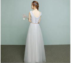 Formal Dress Home Coming / Prom gray v neck modest long