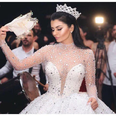 Full body Crystal Hand Made Elegant Wedding Dress V Neck